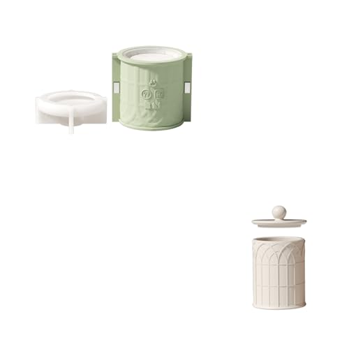 BOOWAN NICOLE Zylindrisch mit einem Muster Kerzengefäße/Kerzen Jar mit Deckel Beton Silikonformen & 9OZ Kerzen Nachfüll Silikonformen, Jesmonite Kerzenständer Gips Gießformen (SH1214-1218) von BOOWAN NICOLE