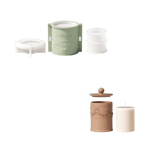 BOOWAN NICOLE Zylindrisch mit einem Muster Kerzengefäße/Kerzen Jar mit Deckel Beton Silikonformen & 9OZ Kerzen Nachfüll Silikonformen, Jesmonite Kerzenständer Gips Gießformen (SH1214-1216+LZ0852) von BOOWAN NICOLE