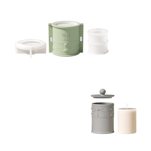 BOOWAN NICOLE Zylindrisch mit einem Muster Kerzengefäße/Kerzen Jar mit Deckel Beton Silikonformen & 9OZ Kerzen Nachfüll Silikonformen, Jesmonite Kerzenständer Gips Gießformen (SH1214-1215+LZ0852) von BOOWAN NICOLE