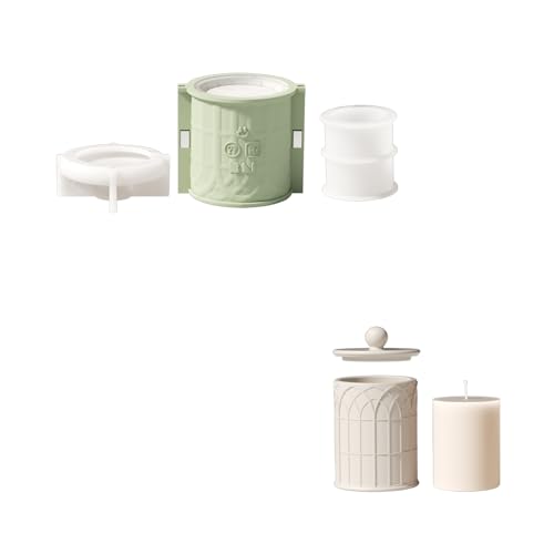 BOOWAN NICOLE Zylindrisch mit einem Muster Kerzengefäße/Kerzen Jar mit Deckel Beton Silikonformen & 9OZ Kerzen Nachfüll Silikonformen, Jesmonite Kerzenständer Gips Gießformen (SH1214-1218+LZ0852) von BOOWAN NICOLE