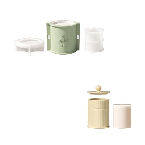 BOOWAN NICOLE Zylindrisch mit einem Muster Kerzengefäße/Kerzen Jar mit Deckel Beton Silikonformen & 9OZ Kerzen Nachfüll Silikonformen, Jesmonite Kerzenständer Gips Gießformen (SH1214-1217+LZ0852) von BOOWAN NICOLE
