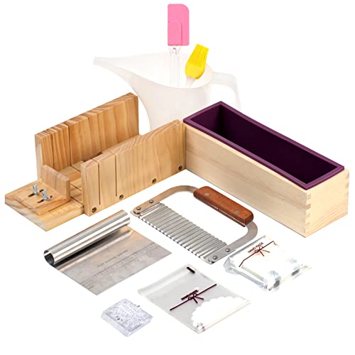 Seifenherstellungs-Set, 1,2 kg, Laib, Silikonform, multifunktional, verstellbare Holzseife, Schneidebox mit Edelstahl, gewellt und geradem Schneider Seifenherstellungs-Set, 1,2 kg, Laib, Silikonform, multifunktional, verstellbare Holzseife, Schneidebox mit Edelstahl, gewellt und geradem Schneider von BOOWAN NICOLE