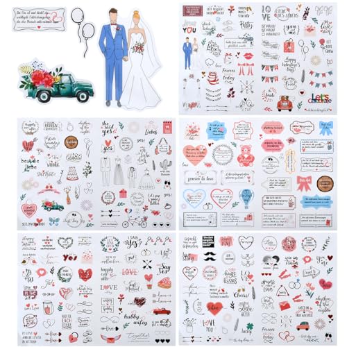 BOPHIS Hochzeitssticker Gästebuch Wedding 266 Aufkleber,Gästebuch Sticker Hochzeit für DIY Scrapbook Journal Fotoalbum Hochzeit,Gästebuch oder Fotoalbum mit viel Liebe Love Stickers in Deutsch von BOPHIS