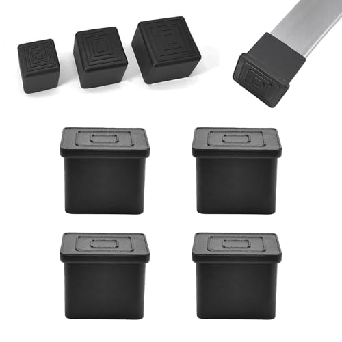 BOPOREAE 4 Stück 10,2 x 10,2 cm quadratische Gummi-Stuhlbeinkappen, PVC-Tischbeinabdeckungen, flexible und rutschfeste Möbelbein-Endkappen, Stuhlbein-Bodenschoner für Barhocker, Terrasse, Innenbereich von BOPOREAE