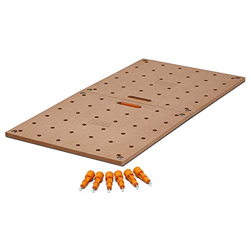 BORA Centipede Werkbank Tischplatte für Bora Tausendfüßler Arbeitsständer Sägepferde – 61 x 121,9 cm – inklusive Holzplatte mit 20 mm Hundelöchern + 6 Schnelldrehverriegelungsgriffen für tragbare von BORA