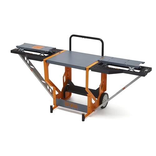 Bora Portamate - PM-8000 Gehrungssägenständer Arbeitsstation | Mobile Rolltisch-Werkbank | Orange & Grau mit klappbaren Flügelverlängerungen Orange/Schwarz von BORA