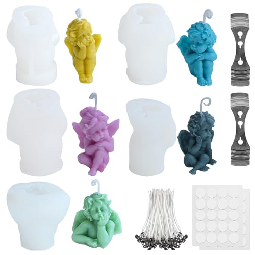 5 Stück Kerzenform Silikon, 3D Engel Kerzenformen Zum Gießen, Engel Silikonformen Kerzen, Kerzen Selber Machen Set, Silikonformen Gießformen, Engel Kerzen Formen Silikonform mit Kerzendocht Set 5 Stück Kerzenform Silikon, 3D Engel Kerzenformen Zum Gießen, Engel Silikonformen Kerzen, Kerzen Selber Machen Set, Silikonformen Gießformen, Engel Kerzen Formen Silikonform mit Kerzendocht Set von BORDEAG