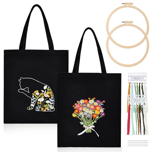 BORDEAG Canvas Tasche Stickerei Set, 2 Pcs Canvas Tote Bag Stickset Mit Muster Und Anleitung, Stickset Für Segeltuchtasche, Sticken Set Erwachsene, Anfänger Stickerei Set, Leinen-Tragetasche Schwarz BORDEAG Canvas Tasche Stickerei Set, 2 Pcs Canvas Tote Bag Stickset Mit Muster Und Anleitung, Stickset Für Segeltuchtasche, Sticken Set Erwachsene, Anfänger Stickerei Set, Leinen-Tragetasche Schwarz von BORDEAG