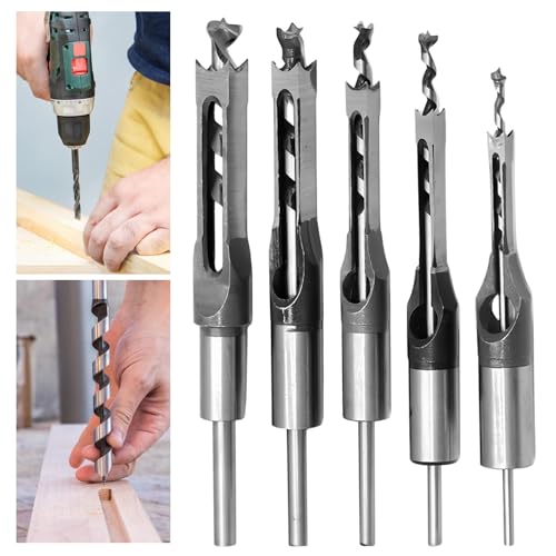 Bordeag 5 Stück Vierkantlochbohrer, Vierkantbohrer, Vierkant Stemmbohrer Vierkant-Lochbohrer-Set Holz-Vierkant-Bohrer Bohrwerkzeuge Für Holzbearbeitung 6,4 mm/8 mm/9,5 mm/11 mm/12,7 mm von BORDEAG