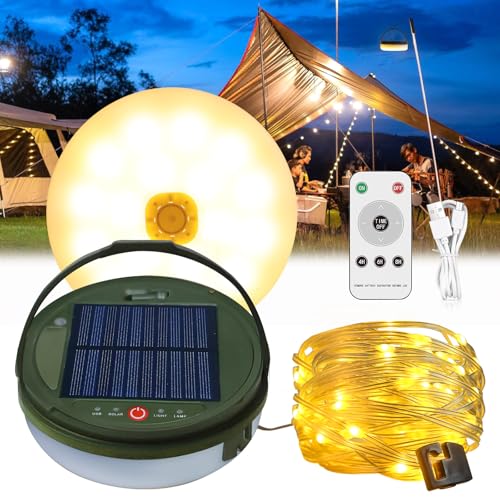 Camping Lichterkette Aufrollbar, Aufrollbare Lichterkette, Lichterkette Camping, 10m Tragbare Campinglampe, Solar Camping Lichterkette Aussen 10m Mit Fernbedienung Für Zelt Camping Hof Dekoration von BORDEAG