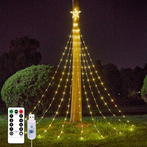 Christbaumbeleuchtung mit Sterne, 3 m Weihnachtsbaum Lichterkette, 36 × 9 LED 8 Modi Lichterkette Weihnachtsbaum mit Ring mit Fernbedienung, Wasserdichte USB Lichterkette Weihnachtsbaum für Party Christbaumbeleuchtung mit Sterne, 3 m Weihnachtsbaum Lichterkette, 36 × 9 LED 8 Modi Lichterkette Weihnachtsbaum mit Ring mit Fernbedienung, Wasserdichte USB Lichterkette Weihnachtsbaum für Party von BORDEAG