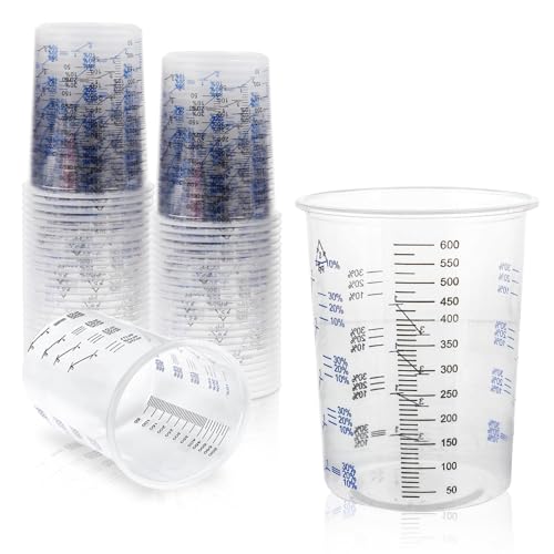 Lackmischbecher,50 Stück 600 ml Messbecher Mit Skala,Farbmischbecher,Epoxidharz Mischbecher Für Flüssigkeiten,Farbe,Pigment,Lacken,Kochen,13 * 10CM,Transparent von BORDEAG