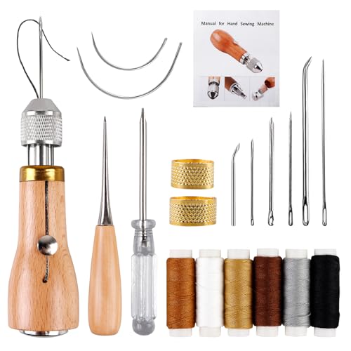 Leder Nähwerkzeug Set, 19 Stück Leder Nähset, Leder Werkzeug Set, Enthalten Leder Nähnadeln Ledernadeln, Fingerhut, für Anfänger und Profis Leder Nähwerkzeug Set, 19 Stück Leder Nähset, Leder Werkzeug Set, Enthalten Leder Nähnadeln Ledernadeln, Fingerhut, für Anfänger und Profis von BORDEAG