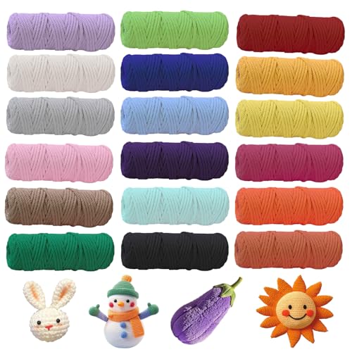 Makramee Garn Set 3mm x 30M, 18 Stück Makramee Baumwollgarn Baumwollkordel, Bunt Baumwollseil für DIY Handwerk Wandbehang Makramee Stricken Boho Deko Wandbehang Dekoration Wohnzimmer Balkon (3mm) von BORDEAG
