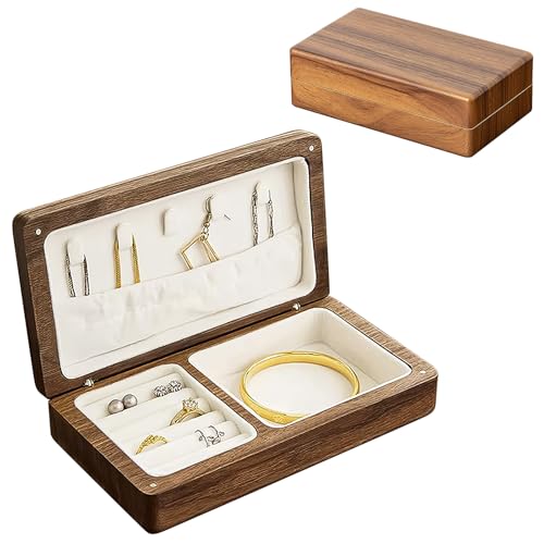 Schmuckkästchen Holz, Schmuckschatulle Aus Samt Mit Deckel, Schmuckkasten Holz Klein, Jewelry Organizer, Schmuckbox Schmuckkoffer, Schmuckkästchen Reise Vintage Für Damen (Schwarze Walnuss) von BORDEAG