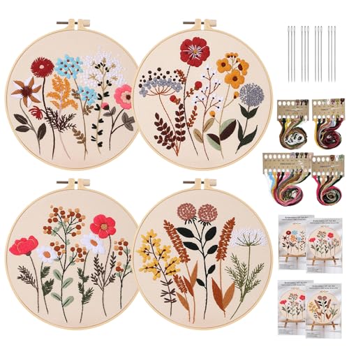 Stickset für Anfänger, 4 Sticken Set Erwachsene, Embroidery Kit mit Stickrahmen Farbfäden Werkzeuge, Blumenmuster Pflanzen Stickerei Set, Sticken für Anfänger, Kreuzstich Set für DIY Handwerk, Kunst Stickset für Anfänger, 4 Sticken Set Erwachsene, Embroidery Kit mit Stickrahmen Farbfäden Werkzeuge, Blumenmuster Pflanzen Stickerei Set, Sticken für Anfänger, Kreuzstich Set für DIY Handwerk, Kunst von BORDEAG