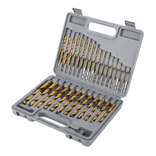 29 Stcs Hex Shank Industrial 1/4 Zoll Hex Shank 5/64 bis 1/2 Festigkeitskarbidspitze Drehbohrbohrer, Hochgeschwindigkeitshärtung Metall für Edelstahl, Gusseisen, Holz und von BORDSTRACT