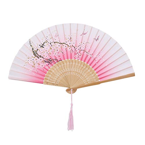BORDSTRACT Faltbarer Handfächer, Faltbarer Handfächer aus Seide Quasten, Handfächer Mit Blumenmuster Frauen, Faltbar, Bambus-Handfächer Hochzeitsfeier, Geschenk, Tanzrequisiten, Heimdekora(Rosa) von BORDSTRACT