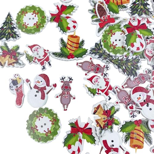BORFUE 50 Stück gemischte Holzknöpfe Weihnachtsmann Elch Schneemann 2 Löcher Holzknöpfe für DIY Handwerk Projekt BORFUE 50 Stück gemischte Holzknöpfe Weihnachtsmann Elch Schneemann 2 Löcher Holzknöpfe für DIY Handwerk Projekt von BORFUE
