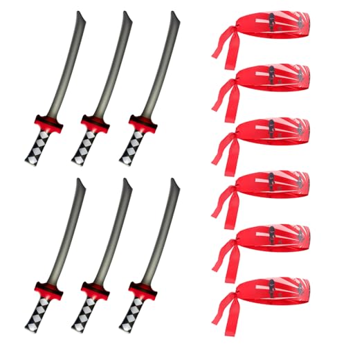BORFUE Ninja-Kostüm, aufblasbar, Ninja, Katana-Schwerter, Ninja-Stirnbänder, Ninja-Kostüm, Zubehör für Mädchen und Jungen, 12 Stück von BORFUE