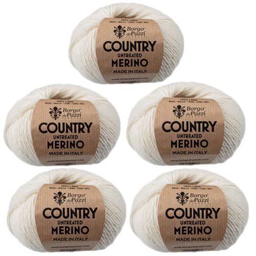 5 Knäuel aus reiner Wolle, 50 g, hergestellt in Italien (Creme) von BORGO DE' PAZZI FIRENZE