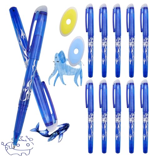 BORISCA 10 Radierbarer Kugelschreiber, Tintenroller Radierbar 0.5mm Gelstifte Radierbar mit 2 Radiergummis, Gelschreiber Radierbar Blau Wegradierbare Stifte Radierbar für Bürobedarf Schulsachen von BORISCA