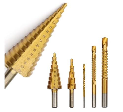 BORISCA 6 Stück Hss Stufenbohrer, Stufenbohrer Set Titanbeschichtet Kegelbohrer Schälbohrer Metall Stufenbohrer für Die Oberflächenbearbeitung Von Verschiedenen Materialien von BORISCA