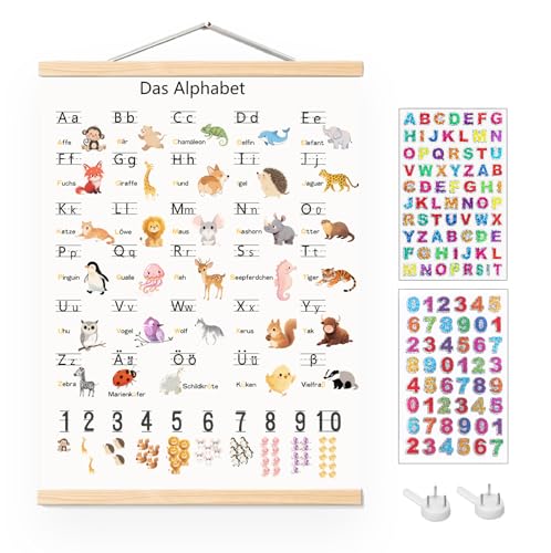 BORISCA ABC Poster für Kinder 30x40 cm, Lernposter Kinder Alphabet Zahlen Poster Schreiben Lernen Buchstaben Grundschrift, Alphabet und Zahlen Poster für Einschulung Kindergarten Grundschule Vorschule von BORISCA