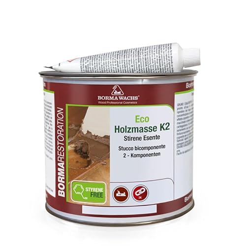 Borma Eco Holzmasse K2 Schwarz – Styrolfreier 2-Komponenten Polyesterspachtel 750ml – Holzreparaturmasse für Holzoberflächen – Hochwertige Reparaturmasse für präzise Holzreparaturen – BORMA WACHS von BORMA WACHS
