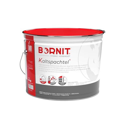BORNIT Kaltspachtel, 6 kg Bitumen Spachtelmasse zum Ausbessern und Abdichten von Bitumendachbahnen sowie An- und Abschlüssen, Fertigspachtel zum Dach abdichten von BORNIT