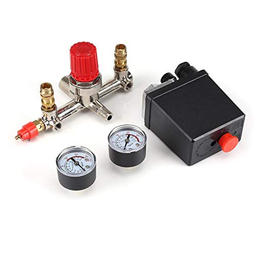 Broco Drucksteuerschaltventil, Luftverdichter-Drucksteuerschaltventil Regler 90-120 PSI mit Doppel Gauges von BOROCO