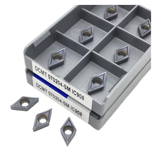 Indexierbare Drehklinge aus Metall, 10 Stück DCMT11T304 DCMT11T308 SM IC907 IC908 Werkzeug für Außendrehwerkzeug aus Hartlegierung, Klinge aus Metall (DCMT070204 SM IC908) von BORRGTU