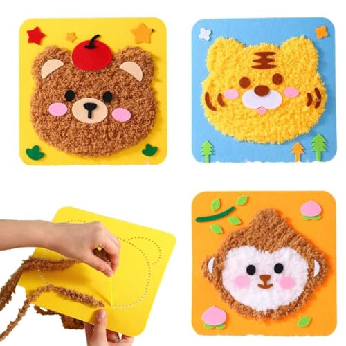 BOSENIYU DIY Stickerei Puppe Set, Kreatives Cartoon Wolle Tier Nähen Bastelset für Kinder (Bär, Tiger, Affe) von BOSENIYU