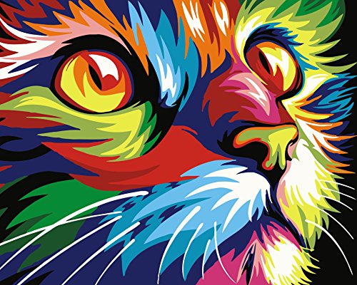 BOSHUN Malen nach Zahlen DIY ÖlGemälde für Kinder Erwachsene Anfänger- Bunte Katze 16x20 Zoll Leinwanddruck Wandkunst Dekoration (Ohne Rahmen) von BOSHUN