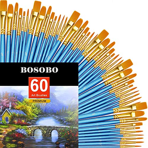 BOSOBO Pinsel-Sets, 6 Stück, 60 Stück, spitze runde Spitze, Nylonhaar, Acryl-Pinsel für Acryl, Aquarell, Öl, Gesichtskunst, Modell, Miniatur-Detailing und Steinmalerei, blau von BOSOBO