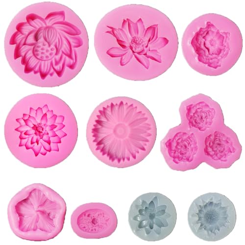 10 Stück Blumen-Silikonformen, Sonnenblumen-Rosen-Seifenform, Backform, Fondantform, Harzform für die Herstellung von Polymer-Ton, Schokoladenherstellung, Süßigkeitenherstellung, Kuchendekoration von BOSOIRSOU