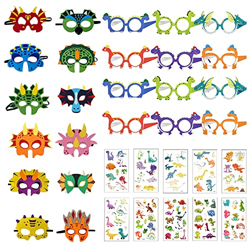 34 Stück Dinosaurier Masken Brillen und temporäre Tattoos, Filz Halloween Gesichtsmasken Lustige Brillen Kostüme Maskerade Geburtstag Party Zubehör Dress-Up Dekorationen für Kinder Jungen Mädchen 34 Stück Dinosaurier Masken Brillen und temporäre Tattoos, Filz Halloween Gesichtsmasken Lustige Brillen Kostüme Maskerade Geburtstag Party Zubehör Dress-Up Dekorationen für Kinder Jungen Mädchen von BOSOIRSOU