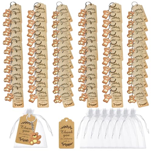 60 Packungen Partygeschenke,Bären-Babypartygeschenke, einschließlich Bären-Schlüsselanhänger,Organzabeutel, Dankesanhänger aus Kraftpapier für Kindergeburtstagsparty-Zubehör, Schulkarnevalsbelohnungen von BOSOIRSOU