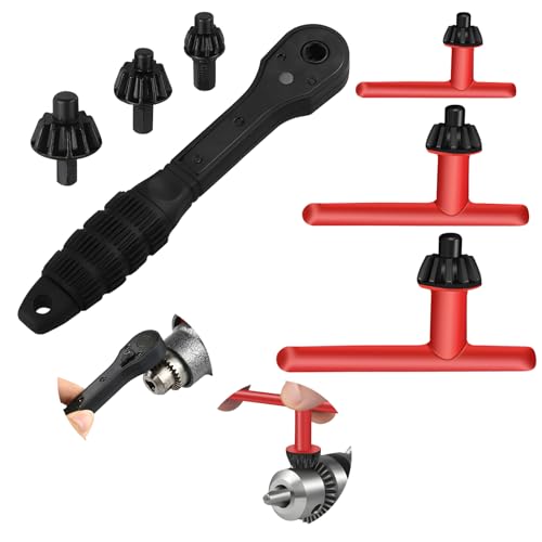 Ratschen-Bohrfutter-Schlüssel Set – Einseitiger Griff mit 3 austauschbaren Bohrfutterköpfen (1,5–10mm, 1,5–13mm, 3–16mm) + 3 Bohrfutterschlüssel (3/8", 1/2", 5/8") von BOSOIRSOU