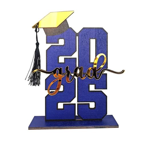 BOSSETY Abschlussfeier Graduation Dekoration 2025, 3D-Ornamente- 2025 grad– Holz-Schreibtischdekoration zur Abschlusssaison, Geschenke zum Schulabschluss, ABI 2025 Deko, Abschlussfeier Deko (Blau) von BOSSETY