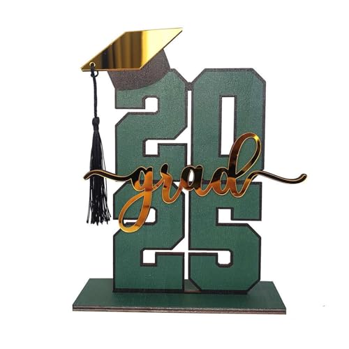 BOSSETY Abschlussfeier Graduation Dekoration 2025, 3D-Ornamente- 2025 grad– Holz-Schreibtischdekoration zur Abschlusssaison, Geschenke zum Schulabschluss, ABI 2025 Deko, Abschlussfeier Deko (Grün) von BOSSETY