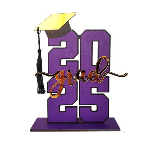 BOSSETY Abschlussfeier Graduation Dekoration 2025, 3D-Ornamente- 2025 grad– Holz-Schreibtischdekoration zur Abschlusssaison, Geschenke zum Schulabschluss, ABI 2025 Deko, Abschlussfeier Deko (Lila) von BOSSETY