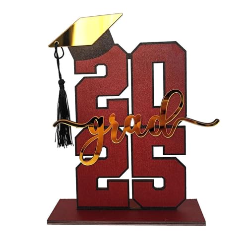 BOSSETY Abschlussfeier Graduation Dekoration 2025, 3D-Ornamente- 2025 grad– Holz-Schreibtischdekoration zur Abschlusssaison, Geschenke zum Schulabschluss, ABI 2025 Deko, Abschlussfeier Deko (Rot) von BOSSETY