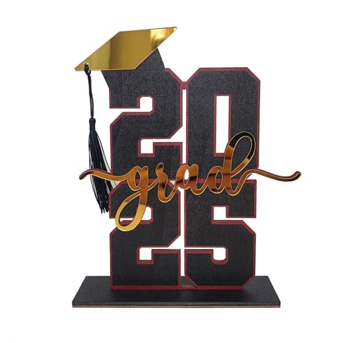 BOSSETY Abschlussfeier Graduation Dekoration 2025, 3D-Ornamente- 2025 grad– Holz-Schreibtischdekoration zur Abschlusssaison, Geschenke zum Schulabschluss, ABI 2025 Deko, Abschlussfeier Deko (Schwarz) von BOSSETY