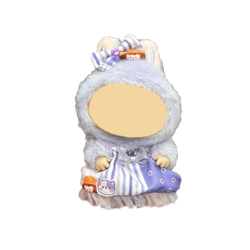Labu Puppenkleidung für 17cm Labu Puppe, Schleifenkopfschmuck + Kleiner Rock, Passende Kleidung für die Plüsch Toy, Labu Kleidung Set für 17 cm Puppe, Geeignet zum Fotografieren und Sammeln (Lila) von BOSSETY