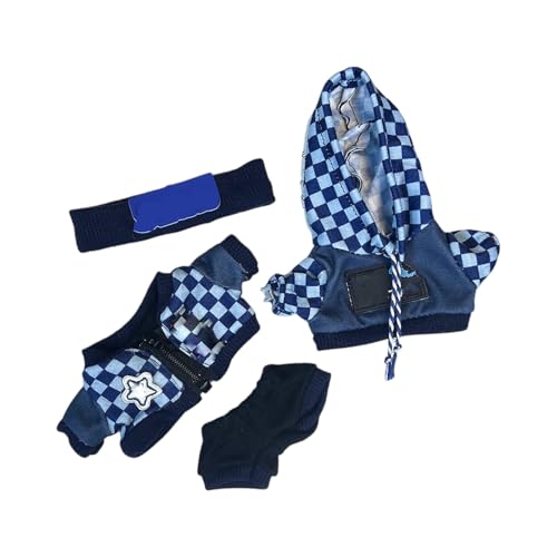 Labubu Kleidung für Puppe, Passende Kleidung für die Labubu-Plüsch Toy, Labubu-Outfit mit Zubehör, Kleidung Set für 17 cm große Puppe (B-Dunkelblau) von BOSSETY