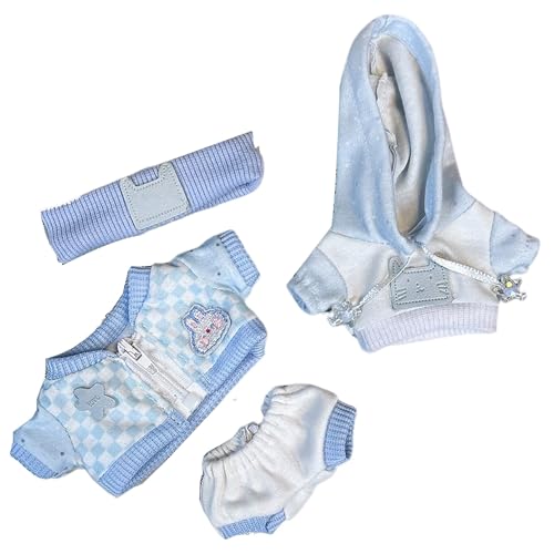Labubu Kleidung für Puppe, Passende Kleidung für die Labubu-Plüsch Toy, Labubu-Outfit mit Zubehör, Kleidung Set für 17 cm große Puppe (B-Hellblau) von BOSSETY