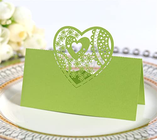 BOSUGE Tischkarten, Tischkarten Namens-Tischkarten - 3D-Herzform Sitzkarten für Hochzeitsbankette, Dinnerpartys, Dekoration, 100 Stück (Farbe: Svart) (Farbe: Grün) von BOSUGE