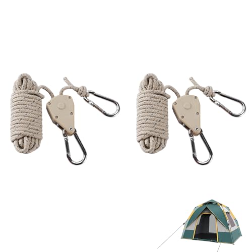 BOSYTRO 4 Stück 4mm Reflektierend Abspannseile Seil, 5M Leichte Abspannleine Zeltschnur mit Spanner Einsteller, Einstellbare Seil Ratsche Rope für im Freien Zelt Zeltplane Camping (Khaki) von BOSYTRO