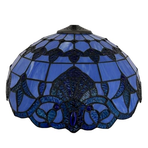 BOTOWI 16 Zoll Tiffany Lampenschirm, Barockstil handgefertigte Buntglaslampenschirme, Vintage Weiß Blau Gelb Pink Lichtabdeckung nur zum Ersatz für Tischlampe Stehlampe Pendelleuchte,Blau BOTOWI 16 Zoll Tiffany Lampenschirm, Barockstil handgefertigte Buntglaslampenschirme, Vintage Weiß Blau Gelb Pink Lichtabdeckung nur zum Ersatz für Tischlampe Stehlampe Pendelleuchte,Blau von BOTOWI